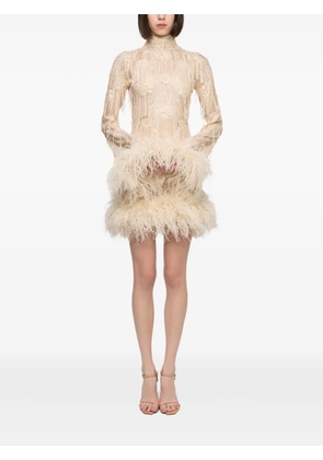 Atu Body Couture sequin-embellished feather-trim dress - Neutrals