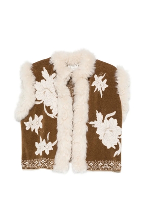 Forte Forte floral-intarsia shearling-trim jacket - Brown