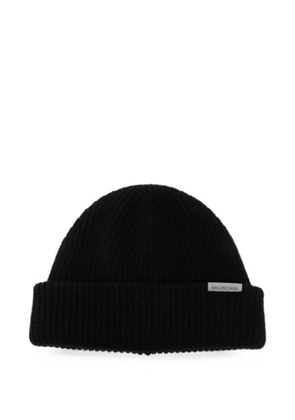 Balenciaga logo-patch beanie hat - Black