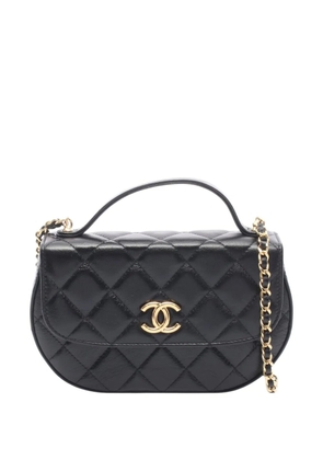CHANEL Pre-Owned 2021-2026 Quilted Shiny Aged Calfskin Flap Phone Holder With Chain satchel - Black