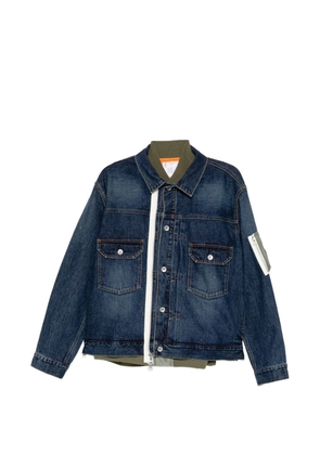 sacai denim layered twill jacket - Blue