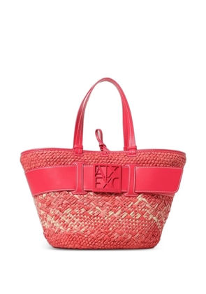 Emporio Armani logo-plaque woven tote bag - Pink