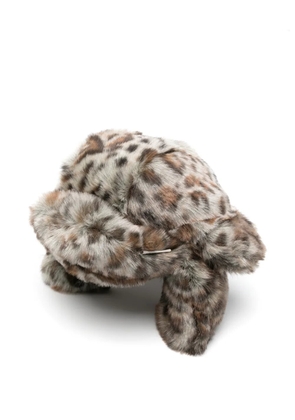 Ruslan Baginskiy leopard-print trapper hat - Grey