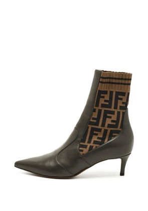 Fendi Pre-Owned Rockoko leather heeled ankle boots - Brown