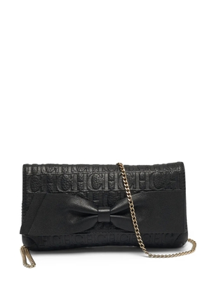 Carolina Herrera Vintage monogram-embossed bow shoulder bag - Black