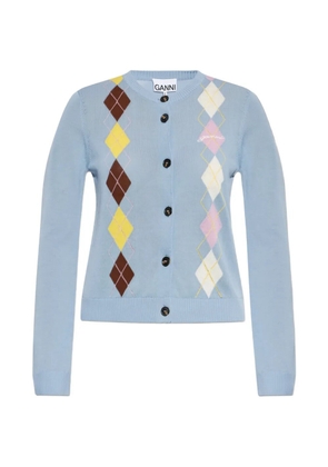 GANNI argyle-pattern cotton cardigan - Blue