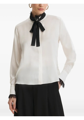 FRAMBOISE Dion lace-trim pussy-bow blouse - Neutrals