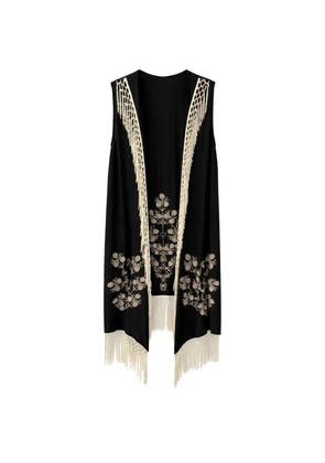 PAHIESA FORMENTERA embroidered fringe-trim vest - Black