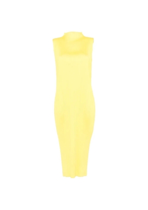 Pleats Please Issey Miyake pleated sleeveless midi dress - Yellow