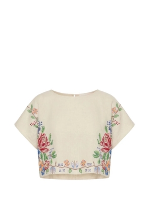 orsina flower-embroidered linen top - Neutrals