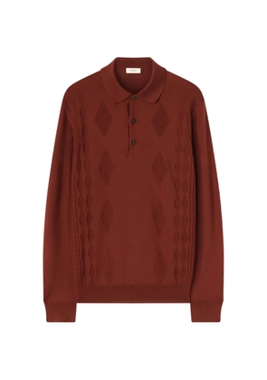 RETORI argyle-stitch long-sleeve wool polo shirt - Brown