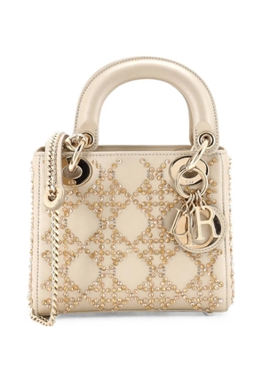Christian Dior Pre-Owned Lady Dior Chain Bag Crystal Embellished Cannage Quilt Leather Mini satchel - Neutrals