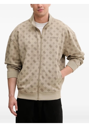 GUESS USA monogram-print zip-up sweater - Neutrals