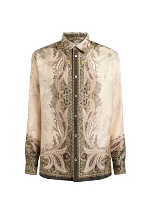 ETRO silk twill shirt with placed Pegaso-print - Neutrals