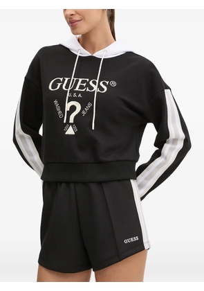 GUESS USA logo-embroidered striped-sleeve hoodie - Black