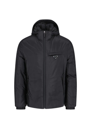Prada logo-plaque hooded coat - Black