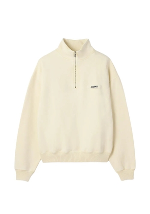 Jacquemus Gros Grain quarter-zip logo-patch sweatshirt - Neutrals