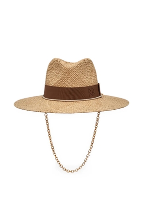 Ruslan Baginskiy chain-strap straw fedora hat - Neutrals