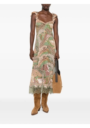 FARM Rio foliage-print ruffled midi dress - Green