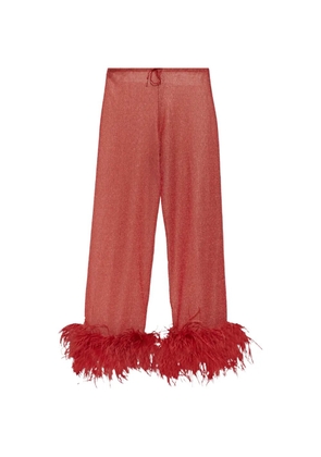 Oséree feather-trimmed metallic trousers - Red