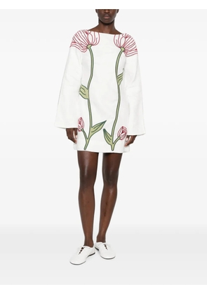 FARM Rio embroidered floral-patch mini dress - White