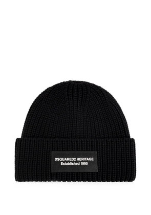 DSQUARED2 Heritage logo-patch ribbed-knit beanie hat - Black