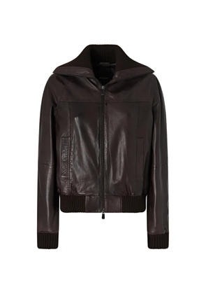 PINKO ribbed-trim leather jacket - Black