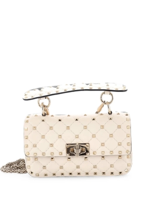 Valentino Garavani Pre-Owned Rockstud Spike Flap Bag Quilted Leather Small crossbody bag - White