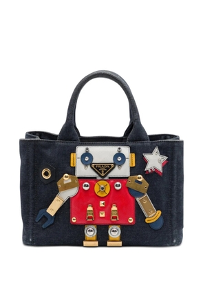 Prada Pre-Owned 2013-2026 Small Saffiano Trimmed Denim Canapa Robot satchel - Black
