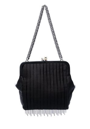 CHANEL Pre-Owned 2006-2008 Pleated Satin Frame Pearl Chain Fringe shoulder bag - Black