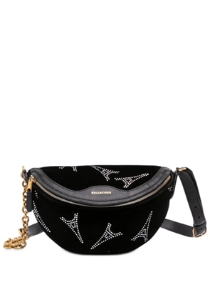 Balenciaga Pre-Owned 2019 Velvet Crystal Embellished Souvenir XXS belt bag - Black
