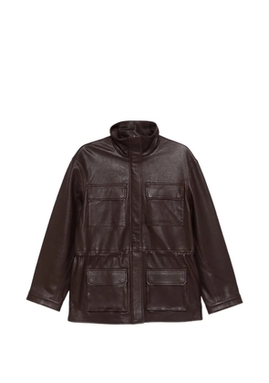 SANDRO oversized stand-up collar leather jacket - Brown