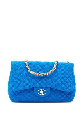 CHANEL Pre-Owned 2009-2010 Jumbo Classic Perforated Jersey Single Flap shoulder bag - Blue