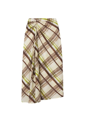 A.L.C. Jeans checked twisted-front cotton midi skirt - Neutrals