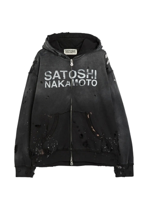 SATOSHI NAKAMOTO distressed paint-splatter hoodie - Black