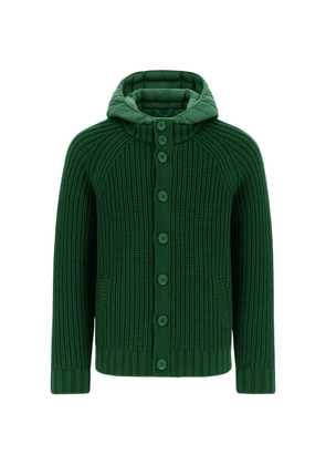 Herno hooded ribbed-knit long-sleeve wool cardigan - Green