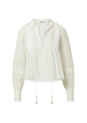 Veronica Beard Sawyer lace-trim self-tie ramie blouse - Neutrals
