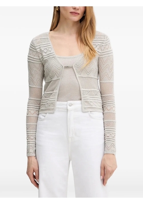 GUESS USA pointelle-knit logo-plaque cardigan - Grey