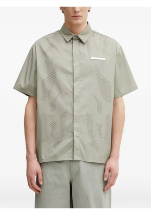 HELIOT EMIL Alsoran perforated logo-plaque shirt - Green