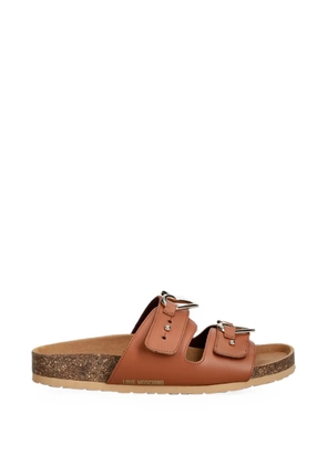 Love Moschino heart-buckle leather slides - Brown