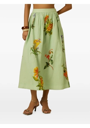 Hemant And Nandita Baku floral-print pleated midi skirt - Green
