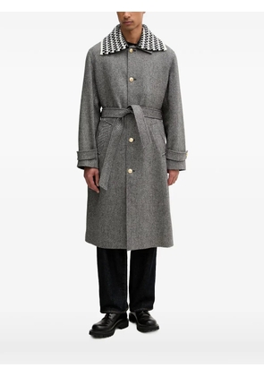 Drôle De Monsieur belted checked-collar coat - Grey