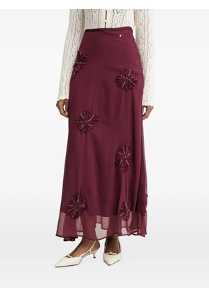 Pedro Del Hierro beaded floral-appliqué maxi skirt - Red