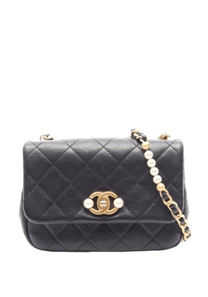 CHANEL Pre-Owned 2021-2026 Mini Calfskin Pearl Side Flap crossbody bag - Black