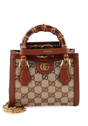 Gucci Pre-Owned Diana NM Bamboo Handle Crystal Embellished GG Canvas Mini tote bag - Brown