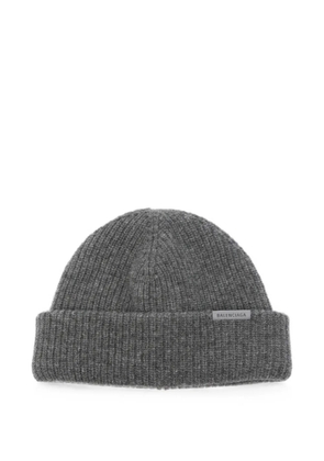 Balenciaga logo-patch beanie hat - Grey
