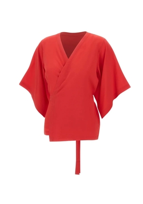 Kangra silk wrap-design blouse - Red