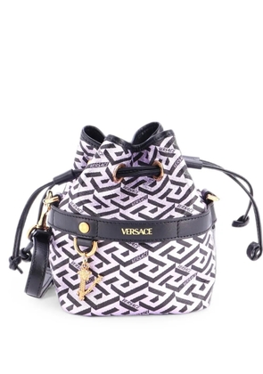 Versace Pre-Owned La Greca Printed Coated Canvas Mini bucket bag - Purple