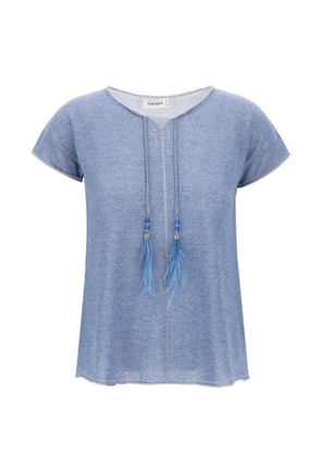 Kangra feather-pendant raw-cut T-shirt - Blue