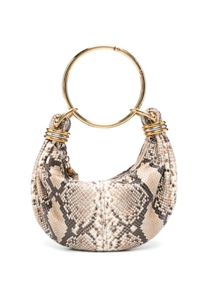 Chloé snakeskin-effect ring-handle clutch bag - Neutrals